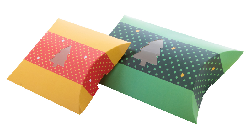 Boite en forme de petit coussin - sur mesure en papier cartonné avec fenêtre sapin de Noël - Quantité minimale 50 pcs_3