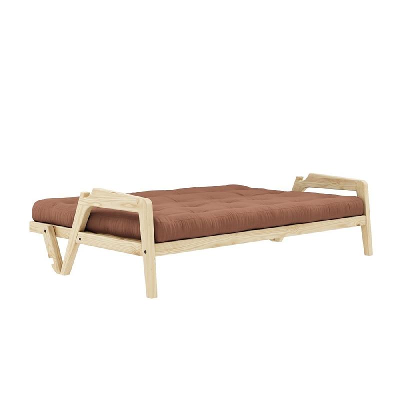 Canapé convertible futon Grab - Pin naturel brun argile - Couchage 130 x 190 cm_3