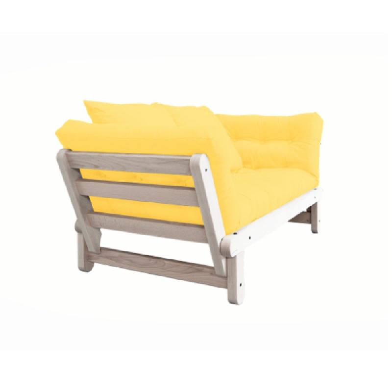 Banquette méridienne futon BEAT - Pin naturel et tissu jaune - Couchage 75x200 cm - Convertible et multifonctions_3