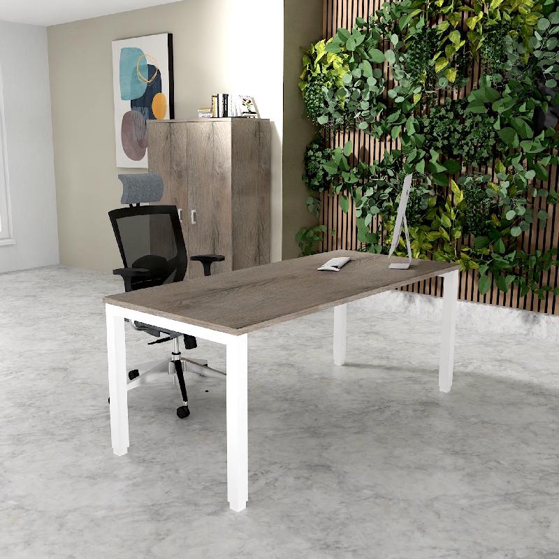 Bureau Professionnel Tempo Mobel Linea. - Blanc 9010, 140, Chêne grisé_0