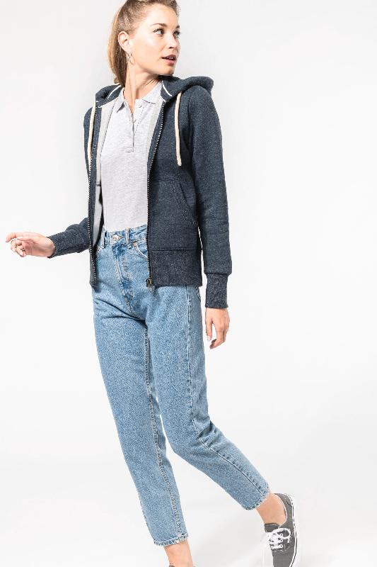 Sweat-shirt vintage zippé à capuche femme - Kariban - Réf : KV2307 - Molleton gratté et toucher peau de pêche_3