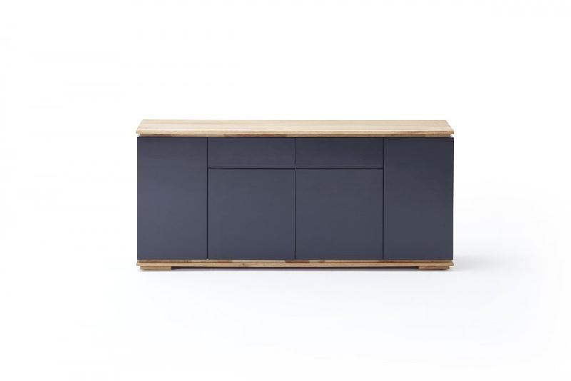 Buffet Charly 4 portes 2 tiroirs - Laqué noir brillant avec plateau et socle en chêne noueux_3