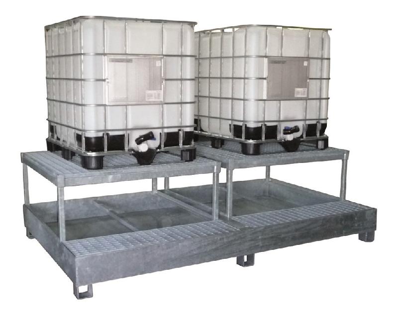 Bac de rétention en acier galvanisé - Pour 2 cuves ou 8 fûts - Avec caillebotis pressé et pieds en U de 100mm_3