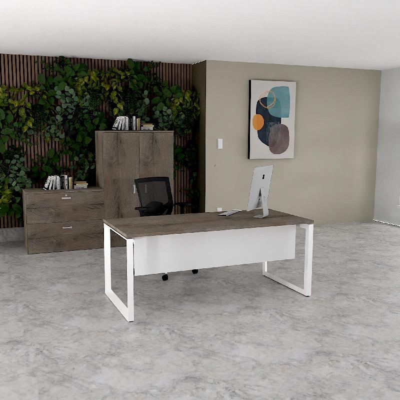 Bureau droit individuel Star - Mobel Linea - Blanc 9010, 140, Oui, Chêne grisé_0