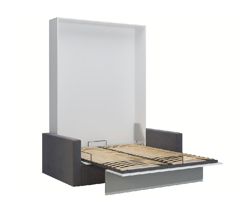 Armoire lit escamotable DJUKE SOFA - Blanc mat avec bandeau gris - Canapé intégré gris 140x200 cm_3