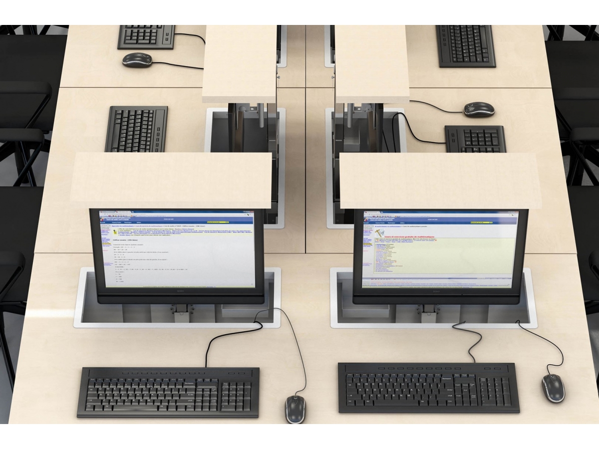 Table informatique sécurisée DATA - écran extractible, piètement à dégagement latéral, fabrication française_3