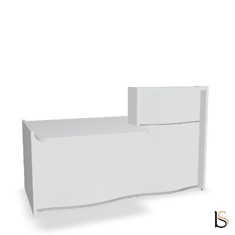 Banque d'accueil compacte WAVE avec plateau bas - MDD - 157, Blanc brillant, Gauche_0