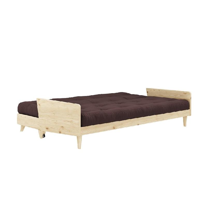 Canapé 3 places convertible Indie - Style scandinave avec futon marron - Couchage 130x190 cm_3