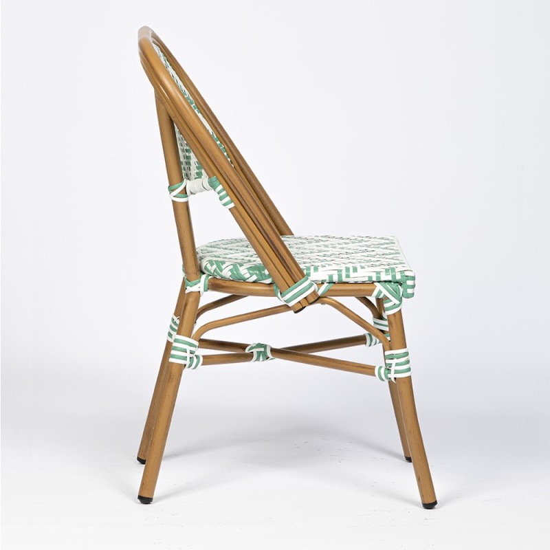 Chaise de terrasse graphique, solide et pratique - alma - tressage vert et blanc_3