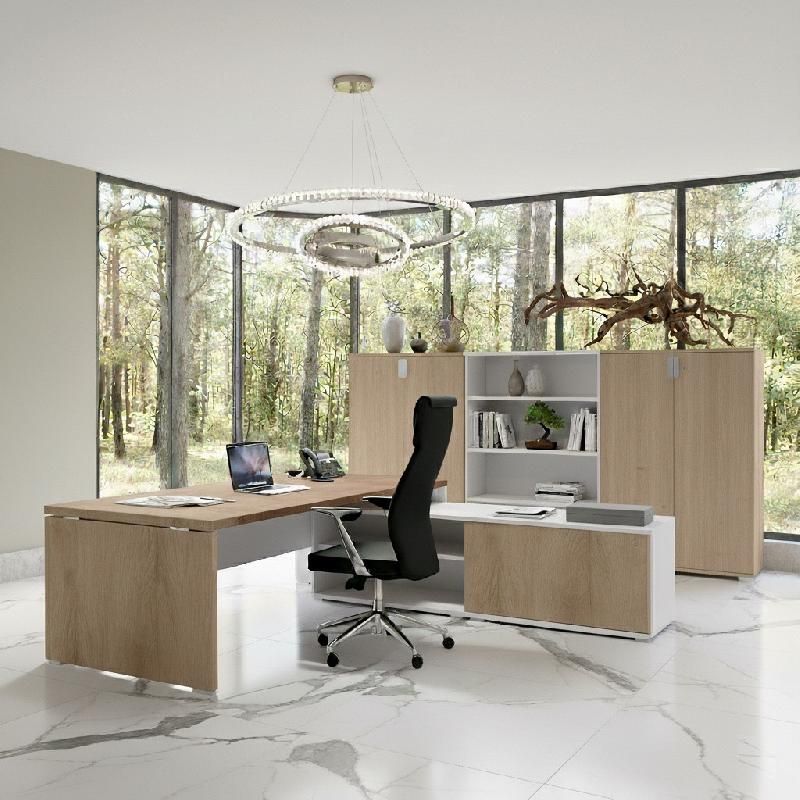 Bureau Bi-colore TAK avec rangement intégré - Mobel Linea - 185, Acacia clair, Droite_3
