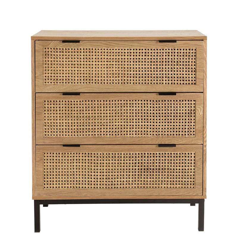 Buffet Marci - 3 tiroirs cannage naturel - Pieds métal noir - Style industriel_3
