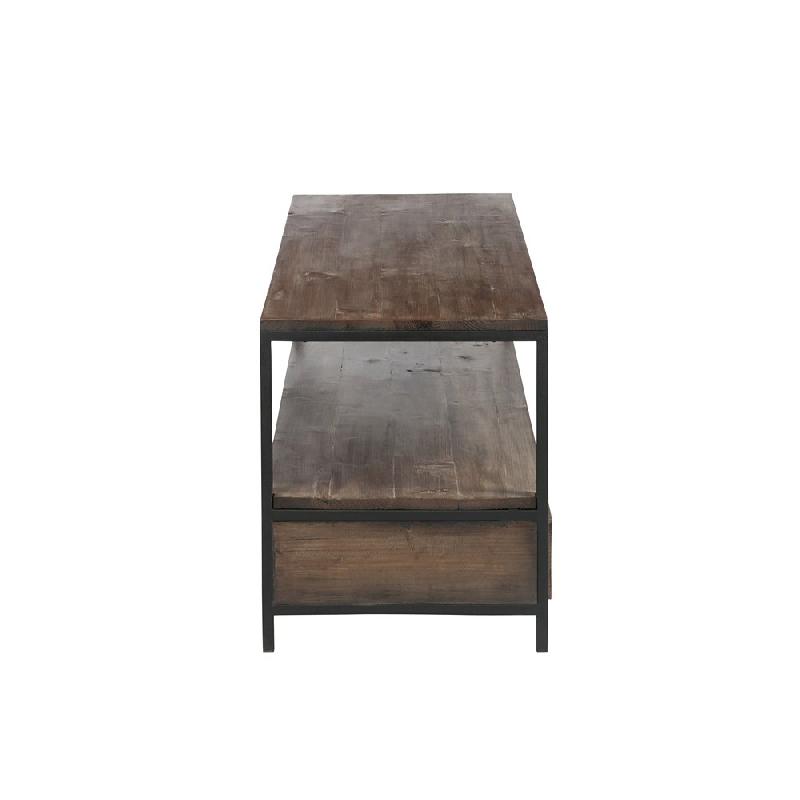 Table basse BAPITA - 2 tiroirs - Bois massif marron foncé et métal noir - Dimensions L120 x H61 x P50 cm_3