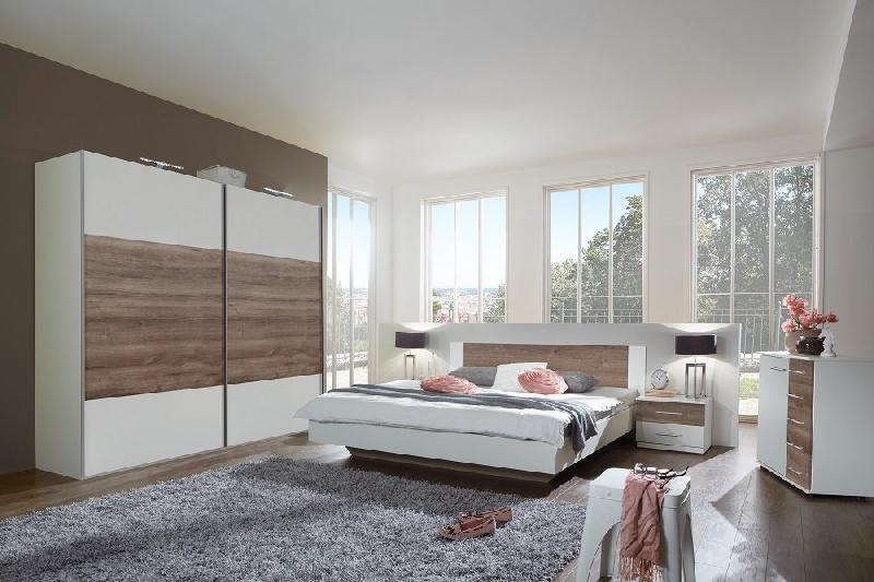 Lit design EVA 140 x 200 cm - Blanc rechampis imitation chêne châtaigne - Structure robuste et élégante_3