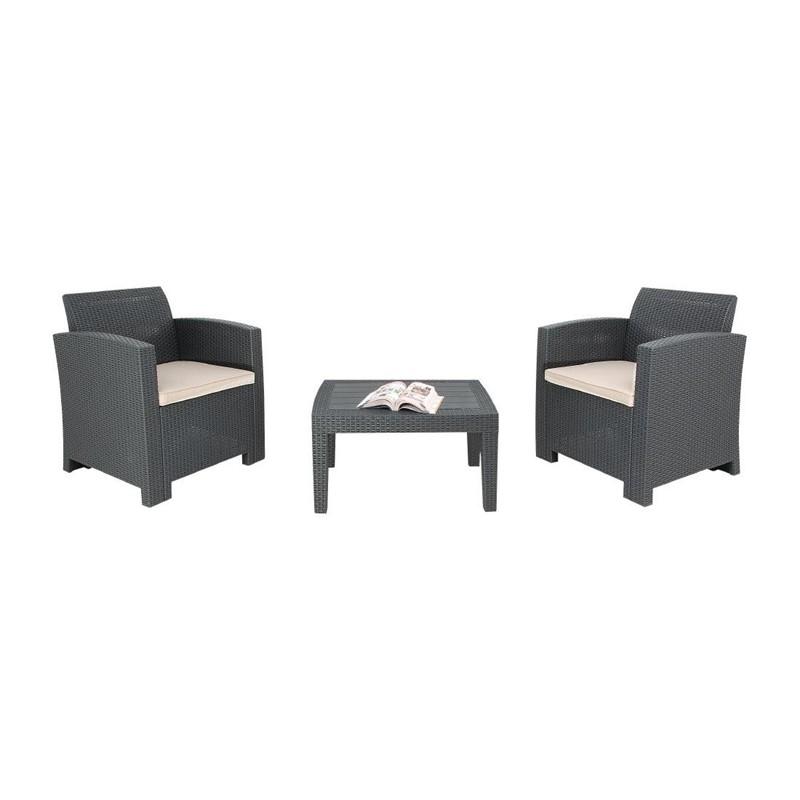 Ensemble fauteuils et table en rotin PP gris | Bolero - DR309_3