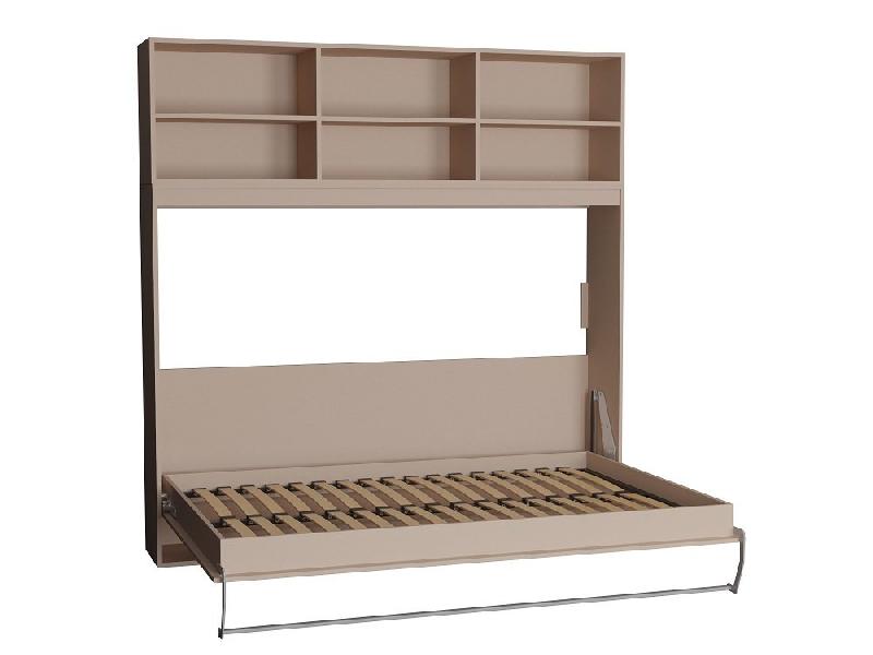 Lit escamotable STRADA-V2 taupe mat avec surmeuble 6 niches - Couchage 140 x 200 cm - Gain de place_3