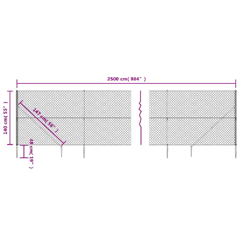 Vidaxl clôture à mailles losangées avec ancrage anthracite 1,4x25 m 153979_3