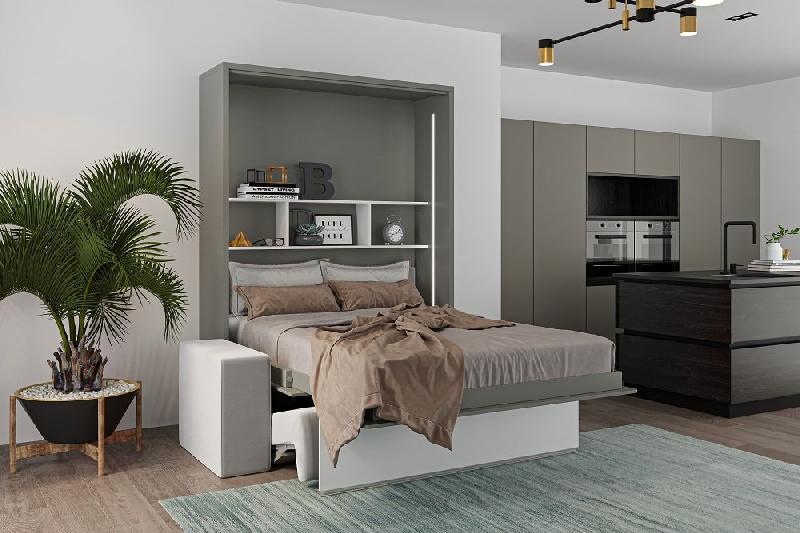 Armoire lit escamotable PALACE SOFA 140x200 cm - gris macadam - canapé intégré confortable avec LED et étagère_3