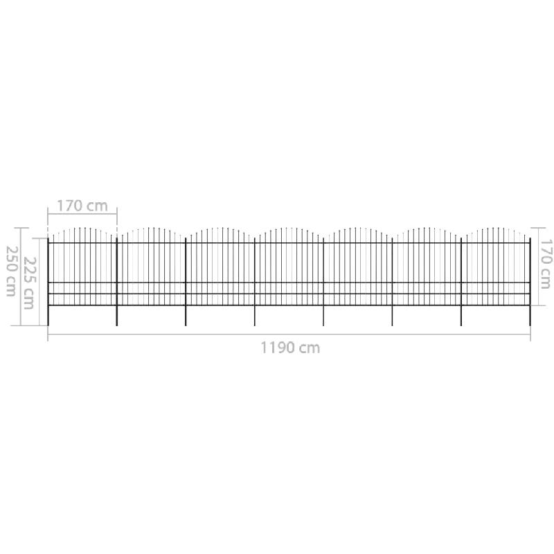 Vidaxl clôture de jardin à dessus en lance acier (1,75-2)x11,9 m noir 277754_3