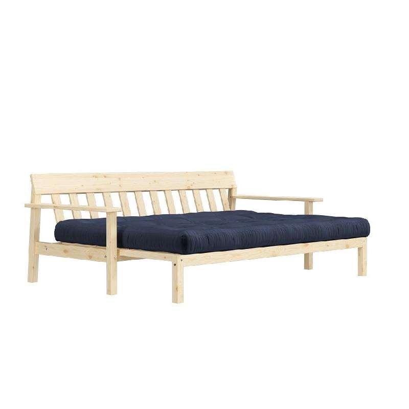 Canapé convertible futon UNWIND - Pin naturel - Coloris marine - Couchage 130 x 190 cm - Style scandinave - Matelas capitonné_3