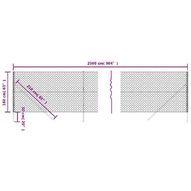 Vidaxl clôture à mailles losangées argenté 1,6x25 m 154012_3
