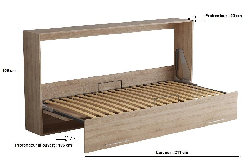 Armoire lit escamotable Vertigo - Chêne naturel - Couchage 90x200 cm - Ouverture assistée - Sommier à lattes_3