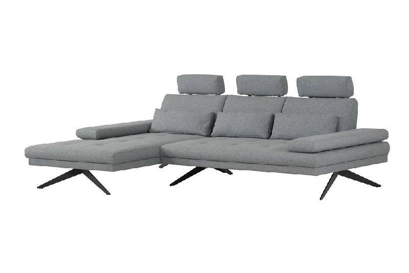 Canapé d'angle Fernie - Double profondeur, méridienne gauche, têtière, tissu gris, 296 x 179 cm_3