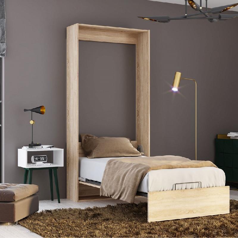 Lit escamotable Studio chêne - Couchage 90x200 cm - Ouverture assistée et pieds automatiques_3