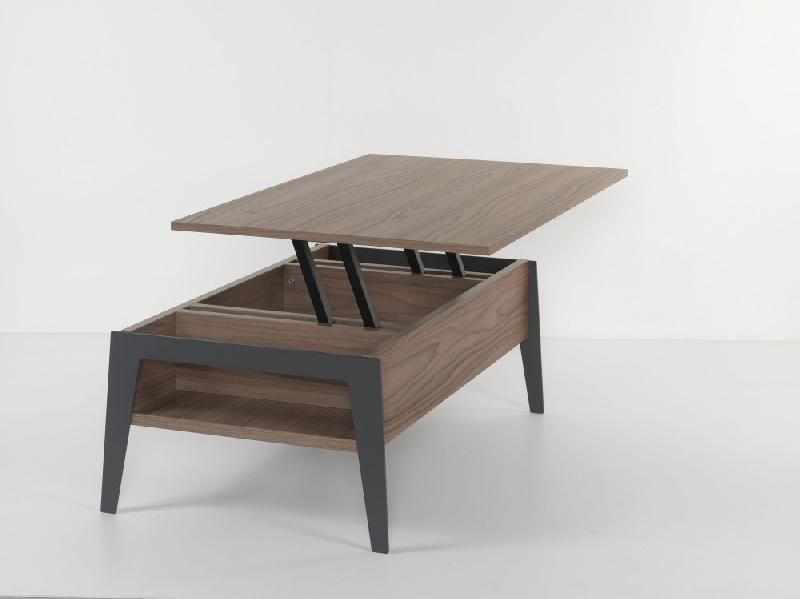 Table basse relevable en noyer Brighton 2 - piètement noir - 110x70 cm avec rangement intégré_3