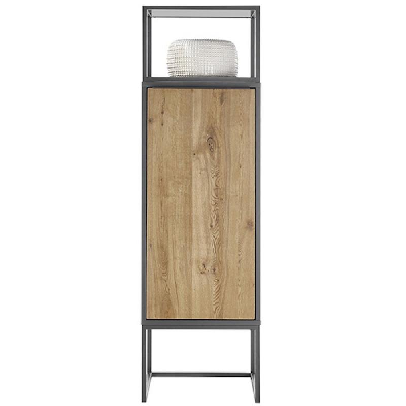 Rangement colonne ABOU - 1 porte push to open - 3 compartiments et 1 niche - Coloris chêne - Pieds métal noir_3