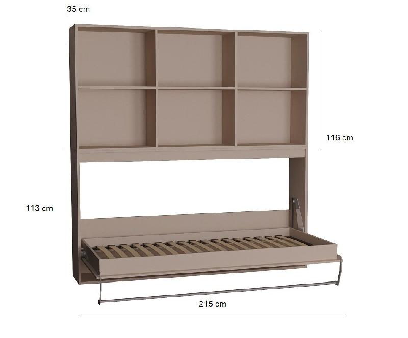 Lit escamotable STRADA-V2 taupe mat 90 x 200 cm avec surmeuble 6 niches - Gain de place et couchage quotidien_3