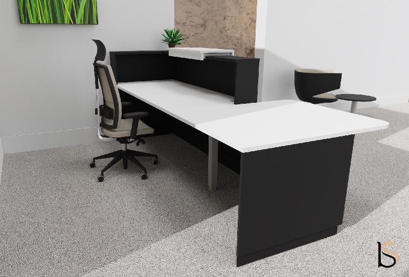 Banque d'accueil Delta Plus avec PMR et réhausse - Mobel Linea - Blanc mat, Gauche, Noir, Oui, 282_4