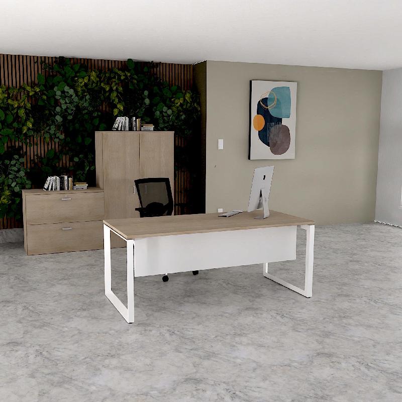 Bureau droit individuel Star - Mobel Linea - Blanc 9010, 140, Acacia clair, Oui_0