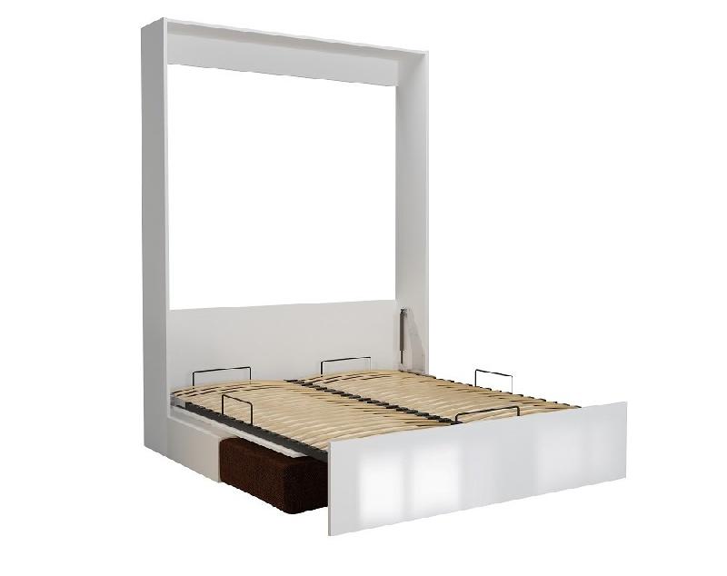 Armoire lit escamotable Dynamo Sofa - Façade blanc brillant effet miroir - Canapé marron - Couchage 140x200 cm_3