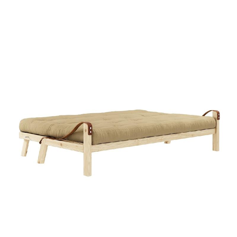 Banquette futon Poetry en pin massif - Coloris beige blé - Couchage 130 x 190 cm - Design scandinave avec accoudoirs en cuir_3