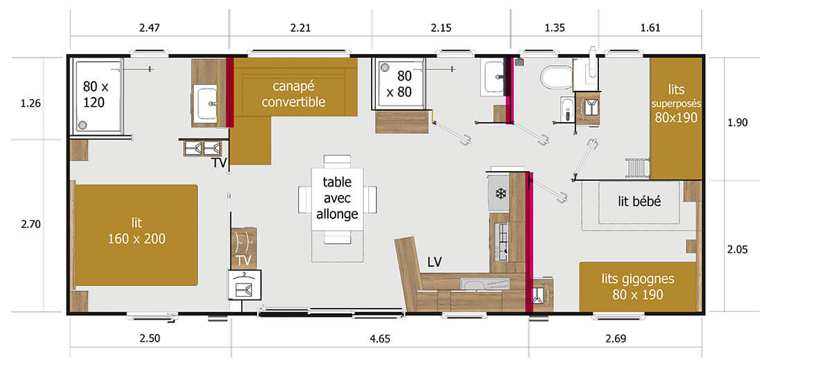 Mobil home new valley 83 / 3 chambres et 1 salle de bains / 39.50 m² / 6 à 8 personnes / 10 x 4.25 m_3
