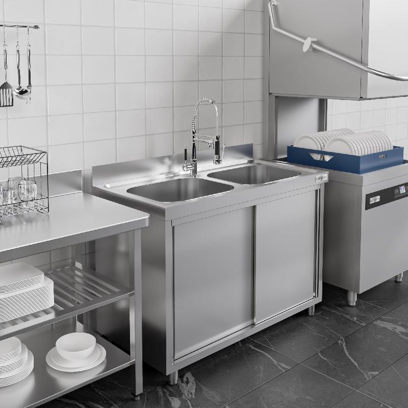 Plonge inox 2 bacs sur placard - P 700 mm -_3