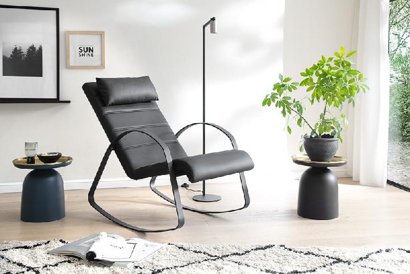Fauteuil relax RICK - tissu 100% polyuréthane - piétement métal noir mat - design et confort avec têtière incluse_3
