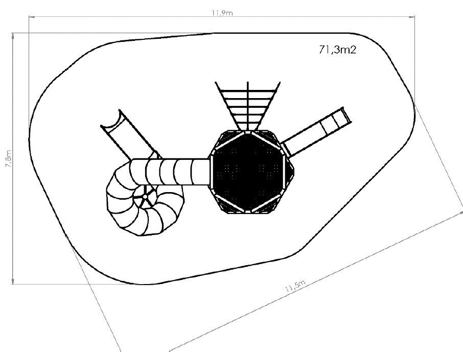 Tour de jeux pour aire de jeux conforme EN1176 avec toboggan tubulaire en acier inoxydable - Référence BT11733_3