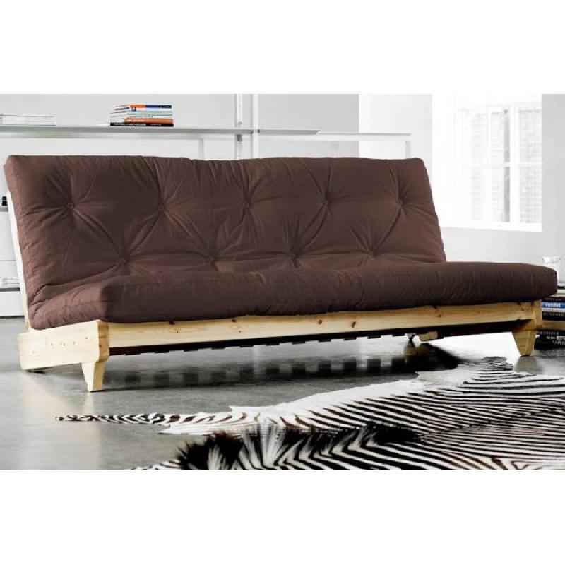 Banquette convertible Fresh en pin - Coloris brown - Couchage 140x200 cm - Avec matelas futon capitonné_3