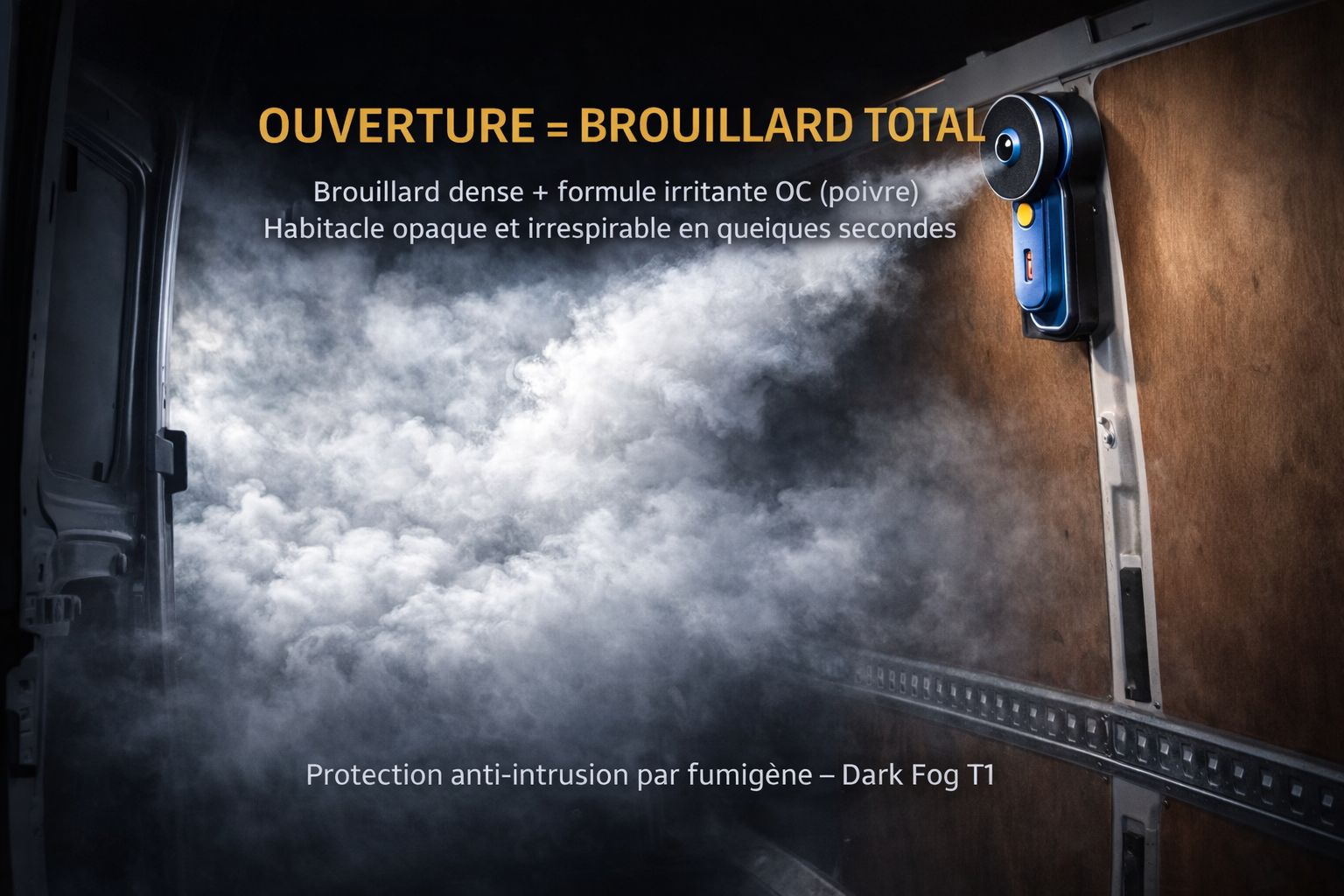 Alarme Fumée brouillard autonome anti-intrusion pour véhicule utilitaire -camping-car- Chantier- DarkFog T2_3