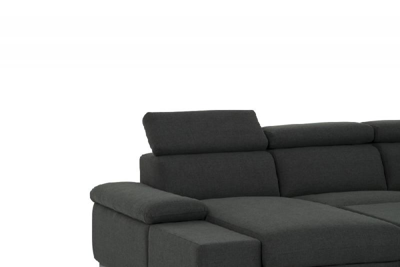 Canapé d'angle convertible panoramique angle droit Panama - tissu gris anthracite avec méridienne réversible et lit gigogne 140x200 cm_3