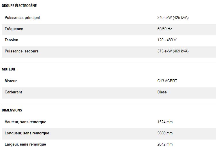 Xq425 375 kw groupes électrogènes industriel mobile de location - caterpillar - puissance principale 340 ekw (425 kva)_3