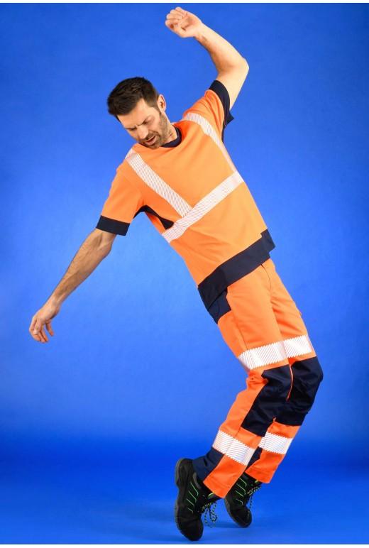 Tee-shirt MC col V haute visibilité - Visio maille - Réf. 006*CHV - EN ISO 20471 classe 2 - Jaune Fluo/Marine ou Orange Fluo/Marine_3