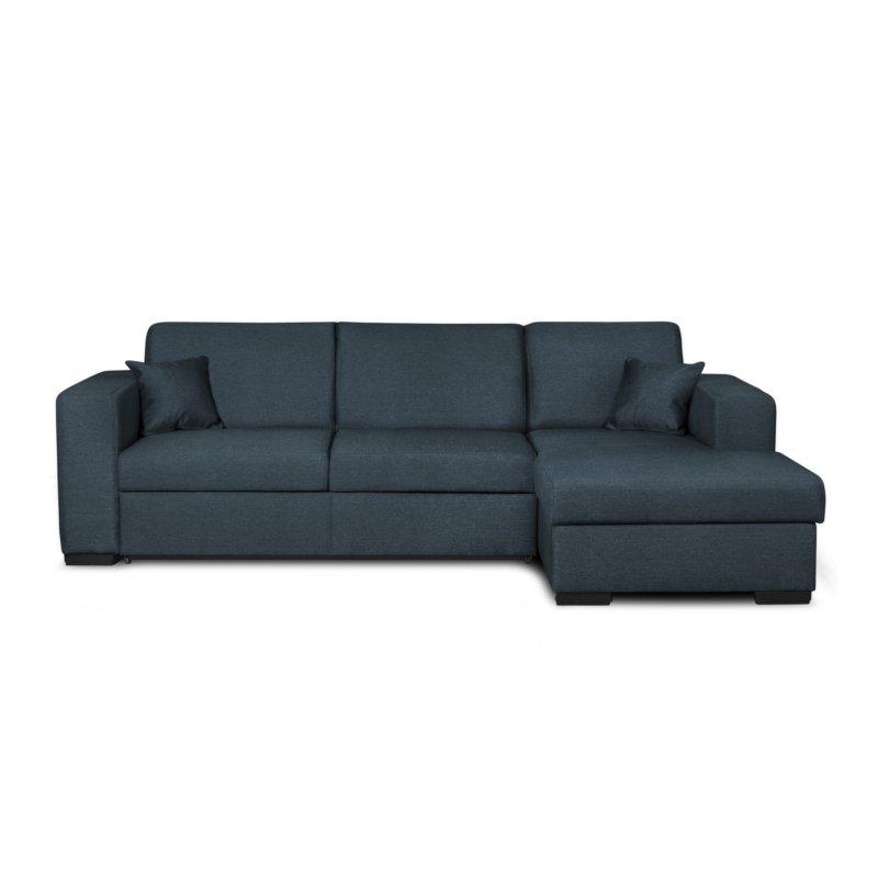 Canapé d'angle à droite convertible CABIRI - tissu bleu pétrole avec coffre de rangement et coussins d'appoint_3