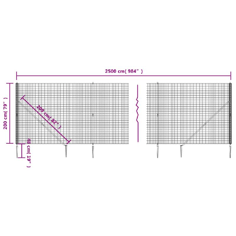 Vidaxl clôture en treillis métallique et ancrage anthracite 2x25 m 154254_3