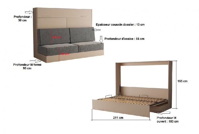 Armoire lit escamotable VERTIGO SOFA Taupe avec canapé gris - Couchage 140x200 cm - Système d'ouverture assistée_3