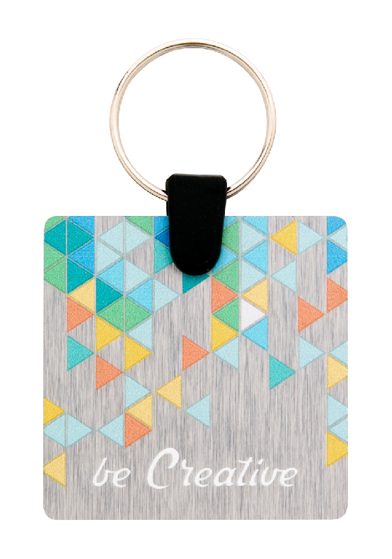 Porte-clés publicitaires - carré en aluminium brossé avec impression couleur LED UV_3