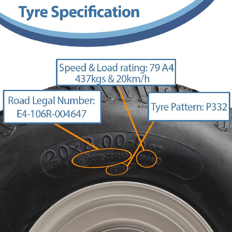 20x8.00-8 Roues de tondeuse à gazon P332 Road Legal 4 Inch PCD Rim 437kg (Set of 2)_3