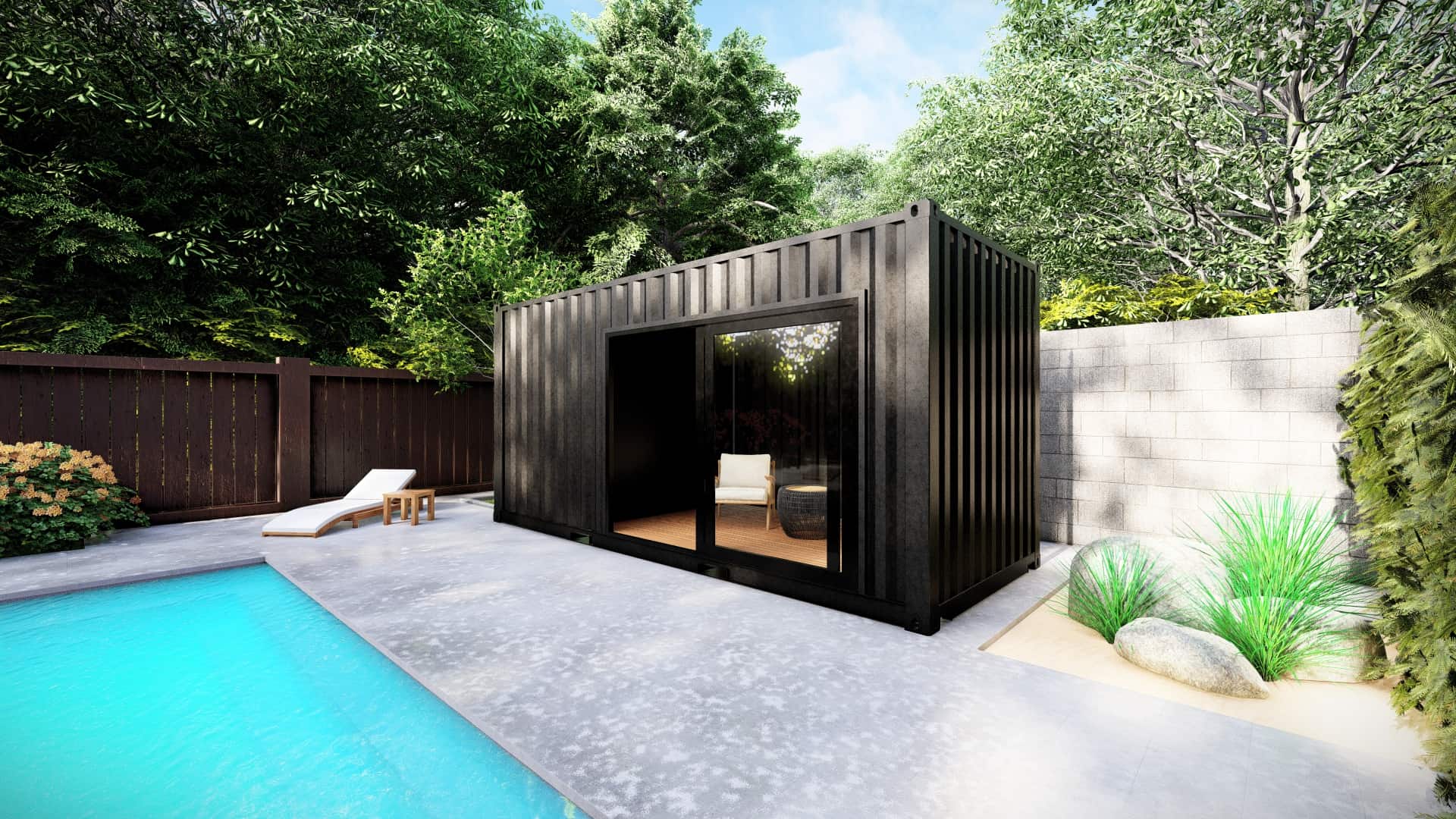 Container pool house avec baie vitrée coulissante et local fermé - H 2,60 m x L 6,06 m x l 2,44 m - 20 pieds_3