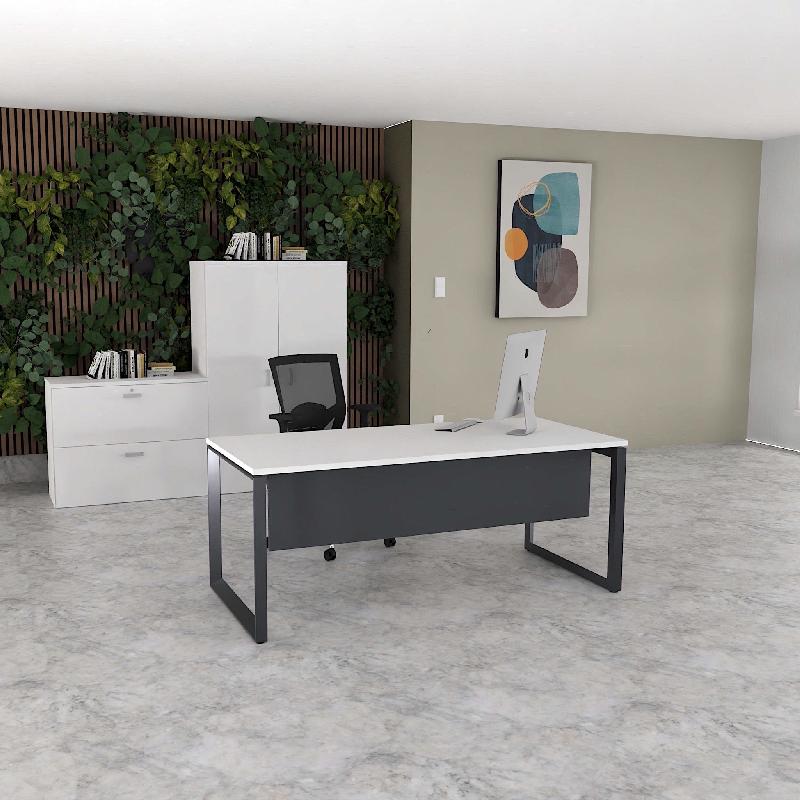 Bureau droit individuel Star - Mobel Linea - 160, Anthracite, Blanc, Oui_0